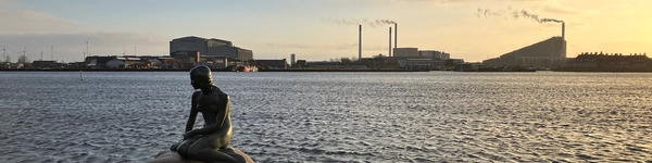 The Little Mermaid statue looking out over the water in Copenhagen